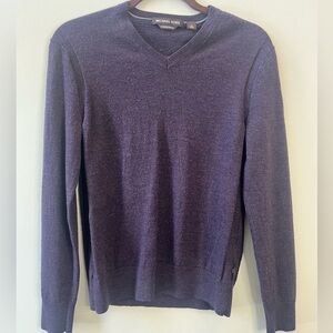 Michael Kors Boy 100% Extra Fine Merino Wool Plum Eggplant Purple V-Neck Sweater